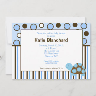 Invitation 5x7 Mod Turtle Blue Baby shower à points tendance