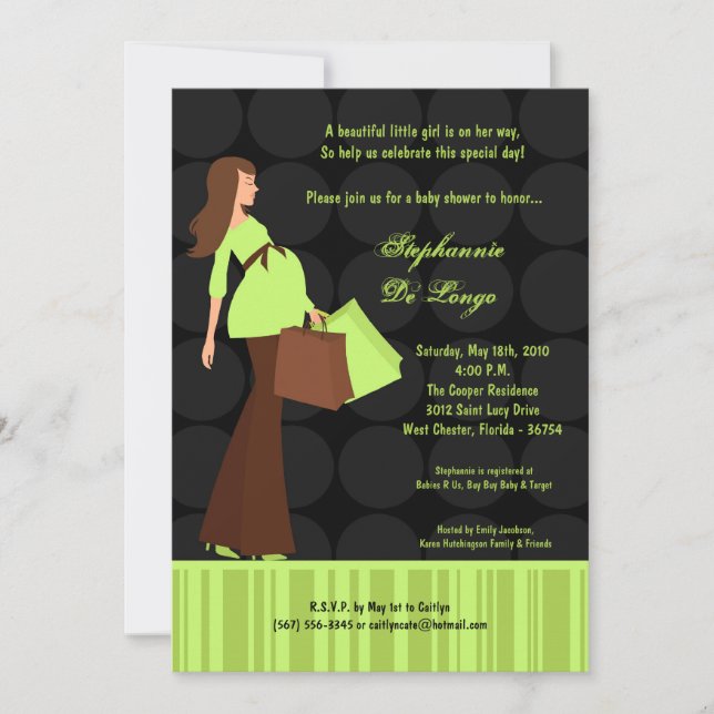 Invitation 5x7 Modern Mod Maman Shopping Baby shower Invitati (Devant)