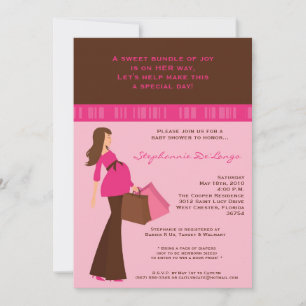 Invitation 5x7 Modern Mod Maman Shopping Baby shower Invitati