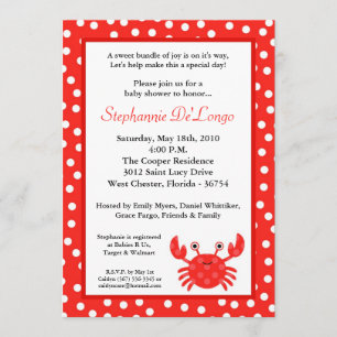 Invitation 5x7 Océan Life Baby shower de crabe rouge Invitati
