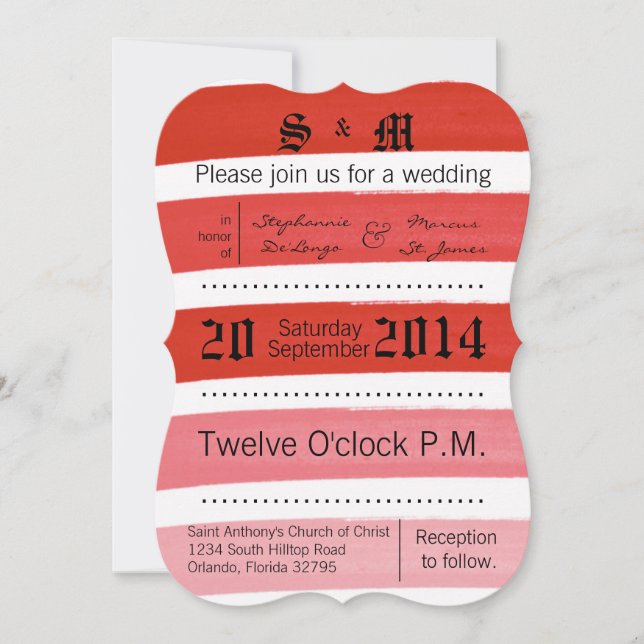 Invitation 5x7 Ombre Stripe Red Line Fade (Devant)