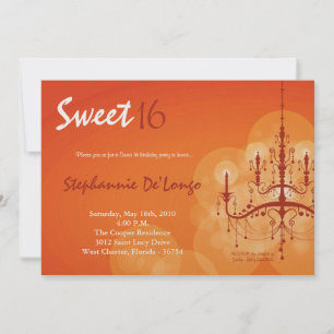 Invitation 5x7 Orange Chandelier Sweet 16 Anniversaire Invita