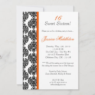 Invitation 5x7 Orange Damask Lace Anniversaire Fête Invitatio