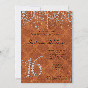 Invitation 5x7 Orange Diamond Sweet 16 Anniversaire Invitatio