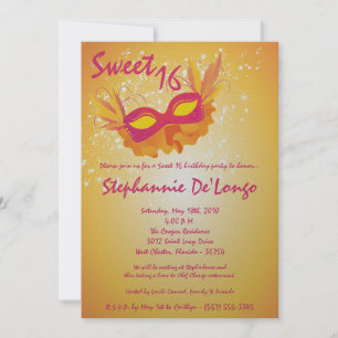 Invitation 5x7 Orange Masquerade Sweet 16 Anniversaire Invita