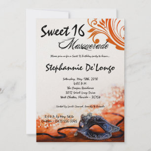 Invitation 5x7 Orange Masquerade Sweet 16 Anniversaire Invita