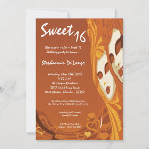 Invitation 5x7 Orange Masquerade Sweet 16 Anniversaire Invita