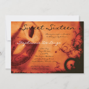 Invitation 5x7 Orange Masquerade Sweet 16 Anniversaire Invita