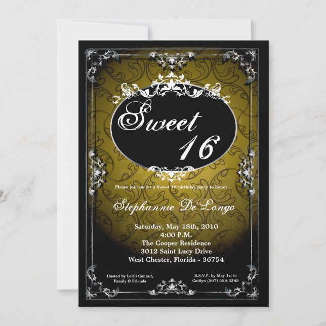 Invitation 5x7 Pendentif Broach Sweet 16 Anniversaire Invitat (Devant)