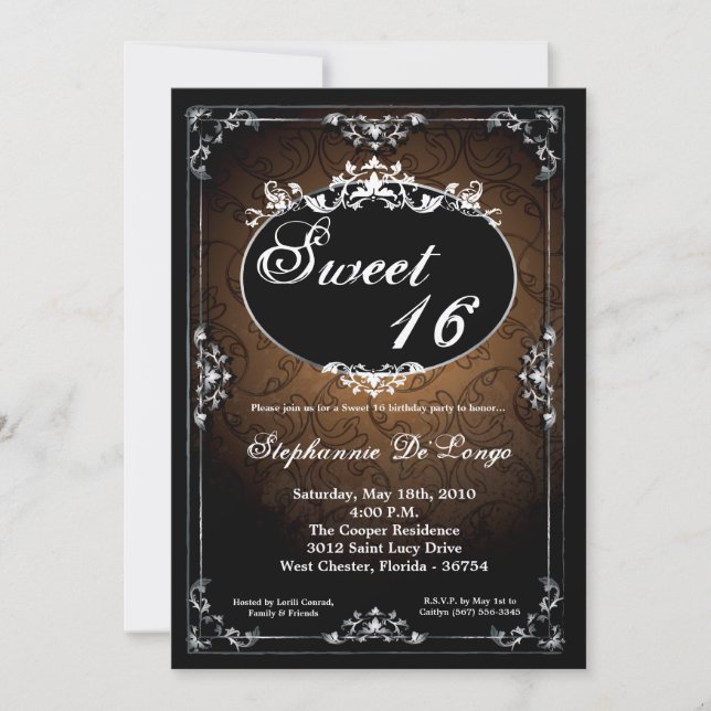 Invitation 5x7 Pendentif Broach Sweet 16 Anniversaire Invitat (Devant)