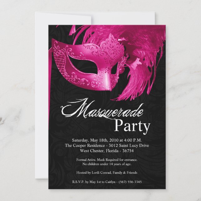 Invitation 5x7 Pink Masquerade Sweet 16 Anniversaire Invitati (Devant)