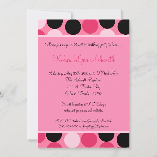 Invitation 5x7 Pink Polka Dot Sweet 16 Anniversaire Invitatio (Devant)