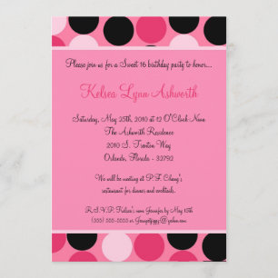 Invitation 5x7 Pink Polka Dot Sweet 16 Anniversaire Invitatio
