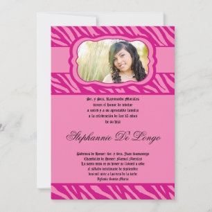Invitation 5x7 Pink Zebra Imprimer Patter Quinceanera Invitat
