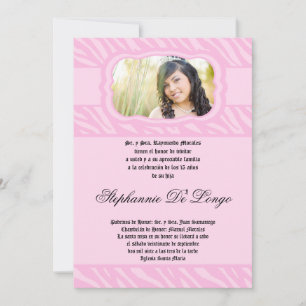 Invitation 5x7 Pink Zebra Imprimer Patter Quinceanera Invitat