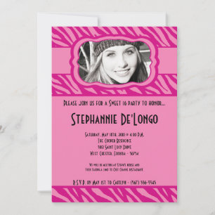 Invitation 5x7 Pink Zebra PHOTO Sweet 16 Anniversaire Invitat