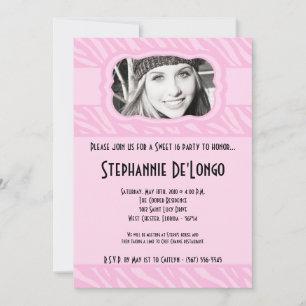 Invitation 5x7 Pink Zebra PHOTO Sweet 16 Anniversaire Invitat