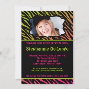Invitation 5x7 Pink Zebra PHOTO Sweet 16 Anniversaire Invitat
