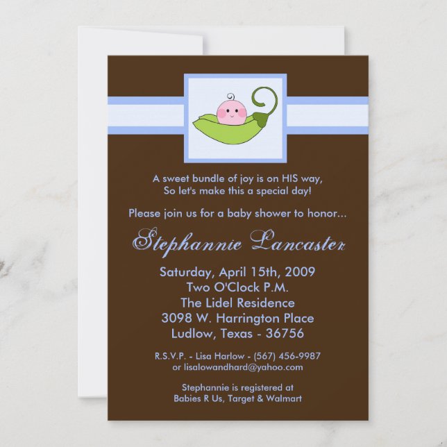 Invitation 5x7 Pois doux bleu dans un Baby shower de pois Inv (Devant)