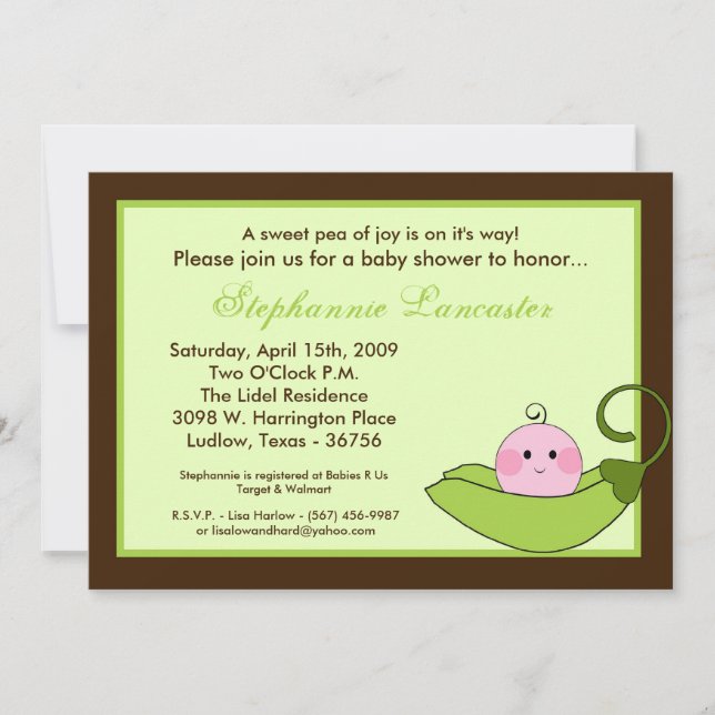 Invitation 5x7 Pois doux verts en Baby shower de pois (Devant)
