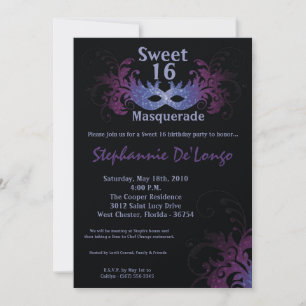 Invitation 5x7 Purple Masquerade Sweet 16 Anniversaire Invita