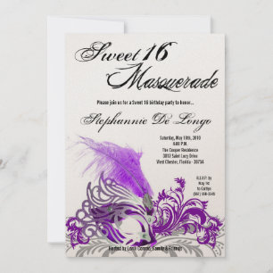 Invitation 5x7 Purple Masquerade Sweet 16 Anniversaire Invita
