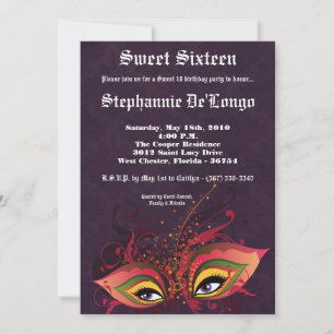 Invitation 5x7 Purple Masquerade Sweet 16 Anniversaire Invita