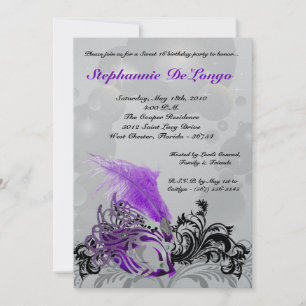Invitation 5x7 Purple Masquerade Sweet 16 Anniversaire Invita