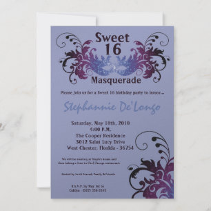 Invitation 5x7 Purple Masquerade Sweet 16 Anniversaire Invita