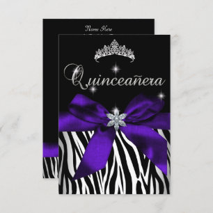 Invitation 5x7 Quinceanera Violet Zèbre Noir Blanc