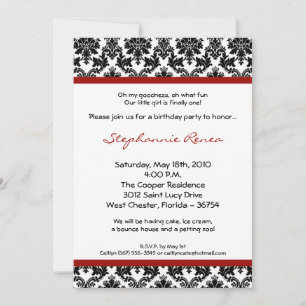 Invitation 5x7 Red Crimson Damask Anniversaire Fête Invitatio