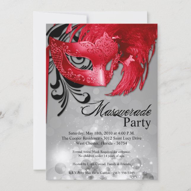 Invitation 5x7 Red Masquerade Sweet 16 Anniversaire Invitatio (Devant)