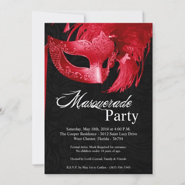 Invitation 5x7 Red Masquerade Sweet 16 Anniversaire Invitatio (Devant)