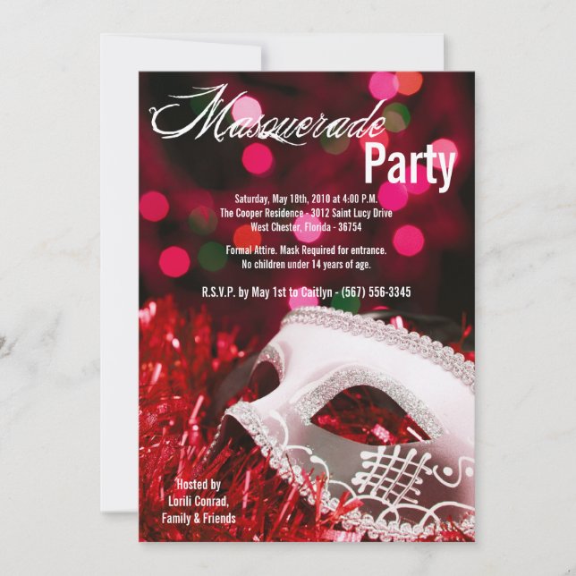 Invitation 5x7 Red Masquerade Sweet 16 Anniversaire Invitatio (Devant)