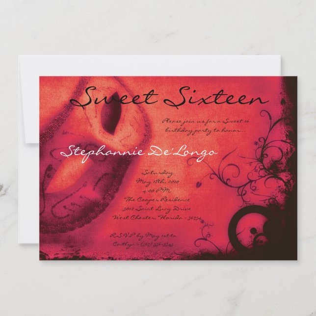 Invitation 5x7 Red Masquerade Sweet 16 Anniversaire Invitatio (Devant)