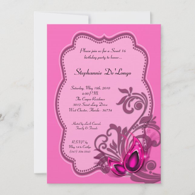 Invitation 5x7 Rose Masquerade Sweet 16 Anniversaire Invitati (Devant)
