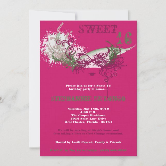 Invitation 5x7 Rose Masquerade Sweet 16 Anniversaire Invitati (Devant)