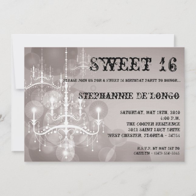 Invitation 5x7 Silver Chandelier Sweet 16 Anniversaire Invita (Devant)