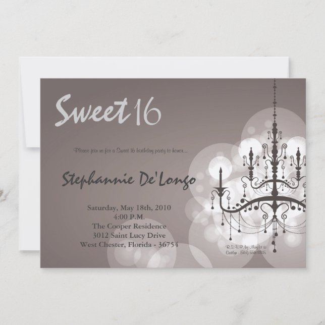 Invitation 5x7 Silver Chandelier Sweet 16 Anniversaire Invita (Devant)