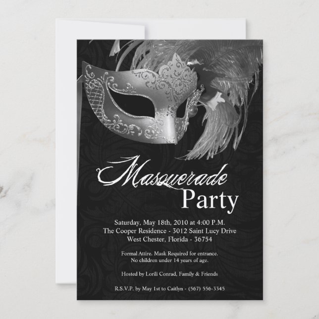 Invitation 5x7 Silver Masquerade Sweet 16 Anniversaire Invita (Devant)