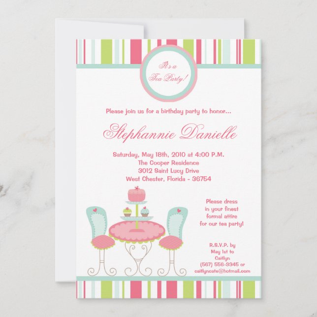 Invitation 5x7 Tendance Chic Tea Party Anniversaire Partie In (Devant)