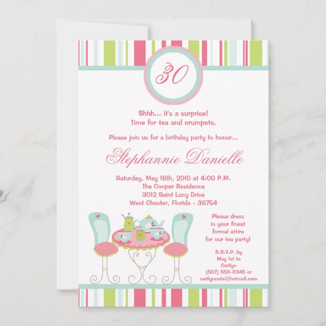 Invitation 5x7 Tendance Chic Tea Party Anniversaire Partie In (Devant)