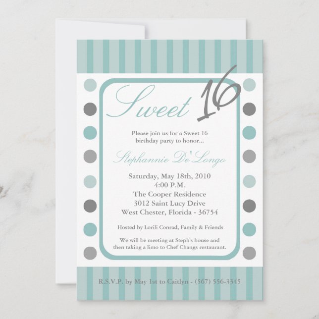 Invitation 5x7 TiffanyBlue Polka Sweet 16 Anniversaire Invita (Devant)