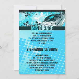 Invitation 5x7 Tourne-disque DJ Turquoise Quinceanera Invitat