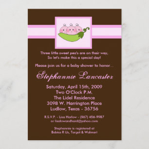 Invitation 5x7 TRIPLET SweetPea dans l'invitation de baby