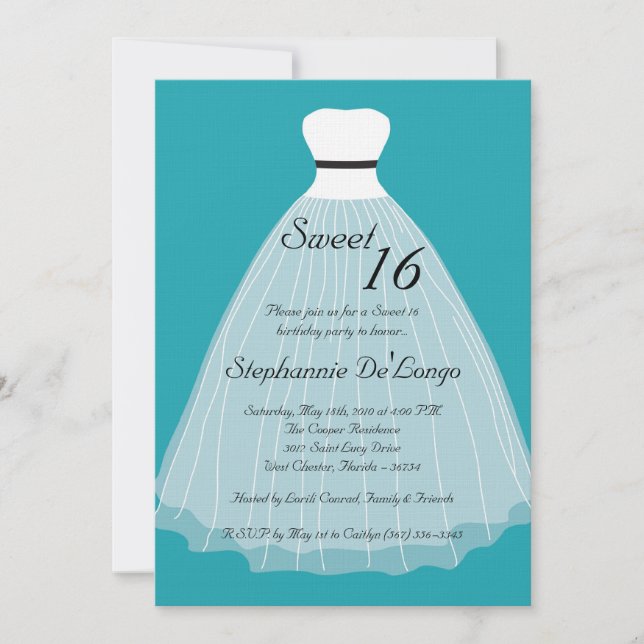 Invitation 5x7 Turquoise robe sucré 16 Anniversaire Invitatio (Devant)