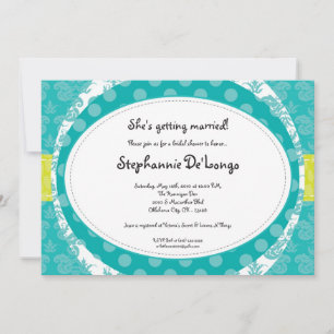 Invitation 5x7 Turquoise Turqu Blue Black Bridal Shower Invit