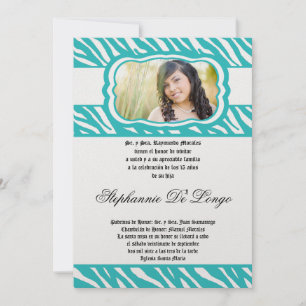 Invitation 5x7 Turquoise Zebra Imprimer Patter Quinceanera In