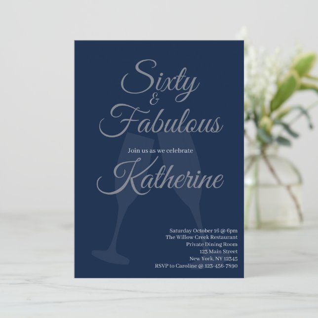 Invitation 60 and Fabulous | 60th Birthday Party Blue Script (Debout devant)