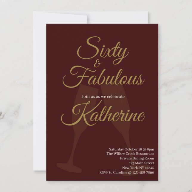 Invitation 60 and Fabulous 60th Birthday Party Burgundy Gold (Devant)